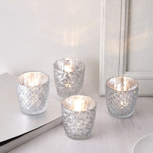 6 Pack Metallic Silver Mercury Glass Votive Tealight Candle Holders Geometric Designs 3 Inch