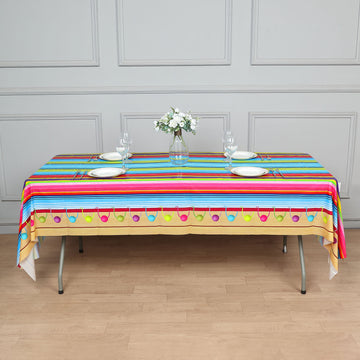 Mexican Serape Fiesta Waterproof Plastic Tablecloth, PVC Rectangle Disposable Table Cover - Cinco De Mayo Theme Party Supplies 54"x108"