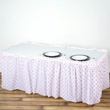 14 Feet Pink Polka Dotted White Pleated Plastic Table Skirts 10 MM Thick