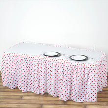 White 14 Feet Pleated Plastic Table Skirts With Red Polka Dots 10 MM Thick