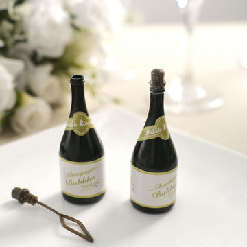 24 Pack | Mini 4" Champagne Bottle Event Favor Bubbles, Wedding Shower Bubbles