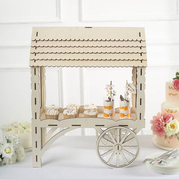 Mini Natural Wooden Tabletop Dessert Display Sweet Stall, Candy Cart Cupcake Stand 25"