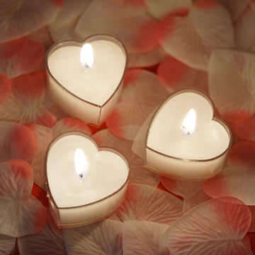 12 Pack Mini White Heart Shaped Tealight Candles, Valentines Decor