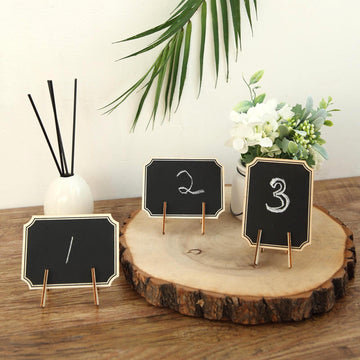 10 Pack Mini Wooden Table Chalkboard Signs With Removable Stands and Chalk 3"x4" - Perfect Event Decor Chalkboard Signs