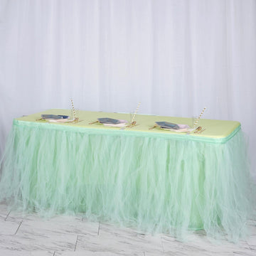 Mint Green 4 Layer Tulle Tutu Pleated Table Skirt 14ft