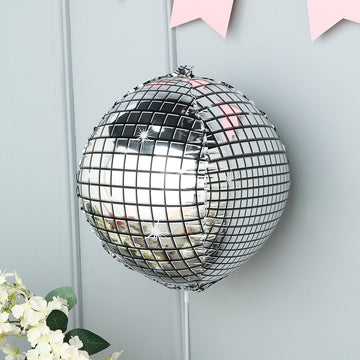 Add a Shimmering Touch to Your Party with the Mirrored Silver Disco Ball Mylar Reusable Foil Helium Air Balloon
