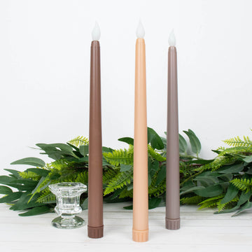 3 Pack | 11" Mixed Natural Warm Flickering Flameless LED Taper Candles