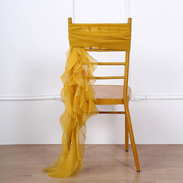 Transform Your Chairs with Mustard Yellow Chiffon Curly Chair Sash