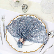 Dusty Blue Sequin Beaded Tulle Dinner Napkin 20 Inch By 20 Inch