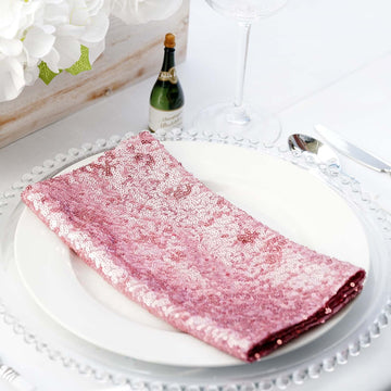 Pink Premium Sequin Cloth Dinner Napkin Reusable Linen 20"x20"