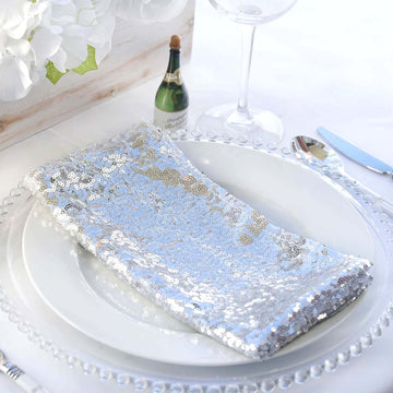 Silver Premium Sequin Cloth Dinner Napkin Reusable Linen 20"x20"