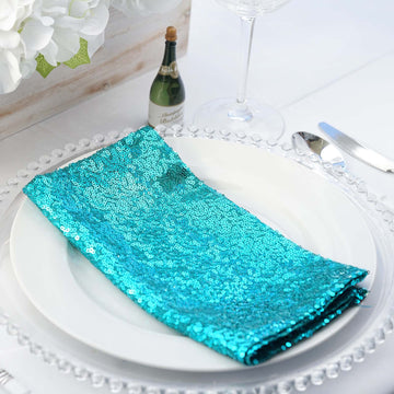 Turquoise Premium Sequin Cloth Dinner Napkin Reusable Linen 20"x20"