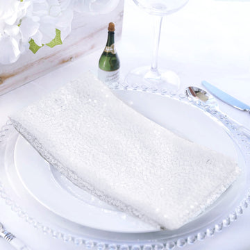 White Premium Sequin Cloth Dinner Napkin Reusable Linen 20"x20"