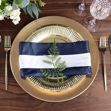 Perfect for Any Occasion: Navy and White Striped Satin Cloth Dinner Napkins