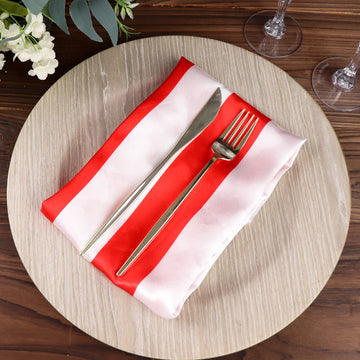 Create a Memorable Table Setting with Red and White Striped Satin Cloth Dinner Napkins