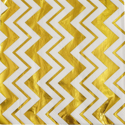 Gold and white chevron patterned napkin for parties and celebrations.