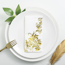 20 Pack - 3 Ply Metallic Gold Intricate Design Paper Dinner Napkins - Wedding Cocktail Napkins
