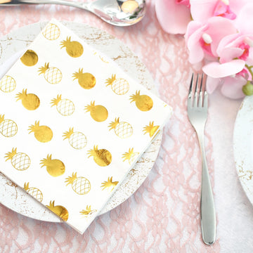 Add a Touch of Elegance with Metallic Gold Pineapple Paper Dinner Napkins