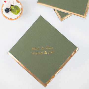 Convenient and Stylish 100 Pack Personalized Gold Foil Edge Napkins