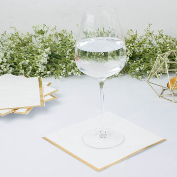 White Soft 2 Ply Paper Beverage Napkins with Gold Foil Edge - Add Elegance to Your Event