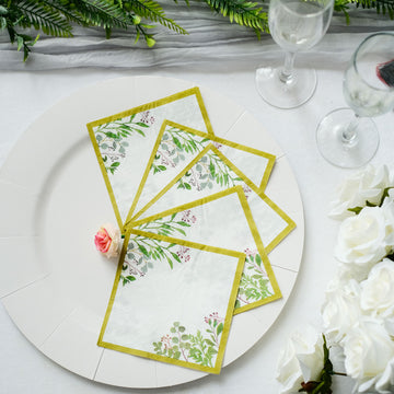White Tropical Greenery Soft 2-Ply Paper Dinner Napkins