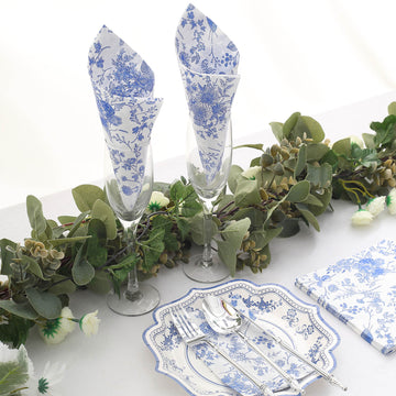 Create an Unforgettable Dining Experience with White Blue Chinoiserie Floral Print Napkins