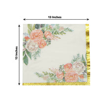 20 Pack | White Gold Trim Pink Peony Floral Design Paper Napkins