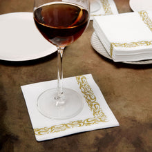 White Airlaid Napkins with Gold Scroll Design 20 Pack