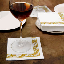 20 Pack Soft White Linen Napkins with Gold Greek Key