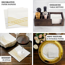 White and Gold Disposable Airlaid Linen Free Napkins with Foil Wave Design 20 Pack