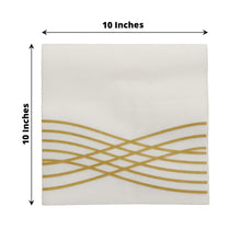 20 Pack White and Gold Linen Feel Airlaid Disposable Napkins with Foil Wave Design 