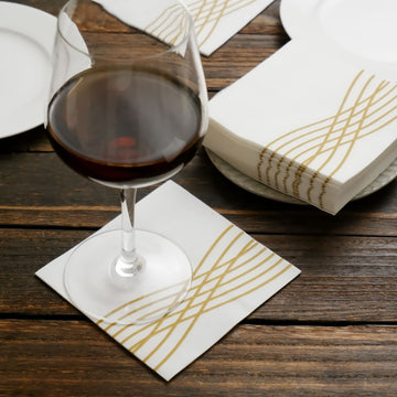 White / Gold Airlaid Linen-Feel Paper Cocktail Napkins