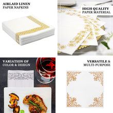 20 Pack Gold Foil Disposable White Airlaid Paper Dinner Napkins | Soft Linen-Feel Hand Towels - Greek Key
