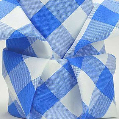 Blue and white checkered fabric napkin folded elegantly.