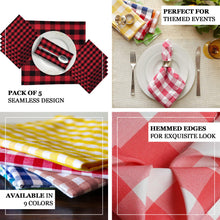 Black and Red Plaid Cloth Napkins 15 Inch x 15 Inch 5 Pack