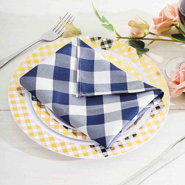 Elevate Your Table Decor with Navy Blue/White Buffalo Plaid Cloth Dinner Napkins