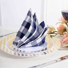 Gingham Style Cloth Napkins in Navy Blue White 15 Inch x 15 Inch 5 Pack