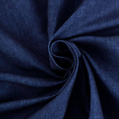 Navy blue fabric texture with a swirling pattern.