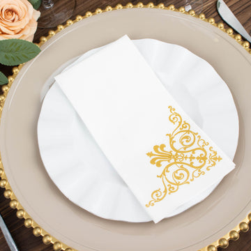 Choose Quality and Style with Gold Foil White Airlaid Soft Linen-Feel Paper Dinner Napkins
