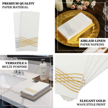 20 White Dinner Napkins With Gold Foil Design 