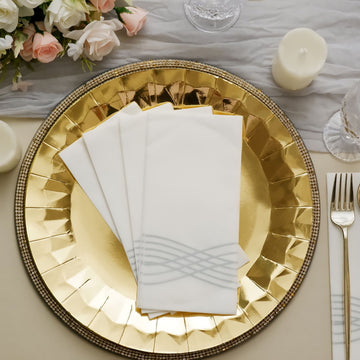 Add Elegance to Your Table with White / Silver Airlaid Soft Linen-Feel Paper Dinner Napkins