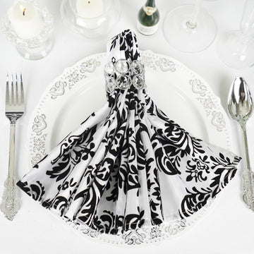 Enhance Your Event Decor with Black/White Damask Flocking Cloth Dinner Napkins