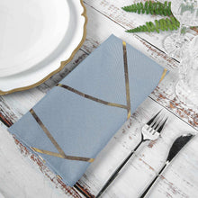 Modern Cloth Napkins In Dusty Blue With Gold Geometric Print 20x20 Inch