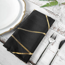5 Pack Gold Geometric Design Black Cloth Dinner Napkins 20 Inch x 20 Inch 