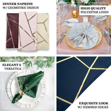 5 Pack of Gold Geometric Design Black Cloth Dinner Napkins 20 Inch x 20 Inch