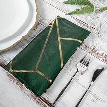 Modern Cloth Napkins In Hunter Emerald Green With Gold Geometric Design 20 Inches Square