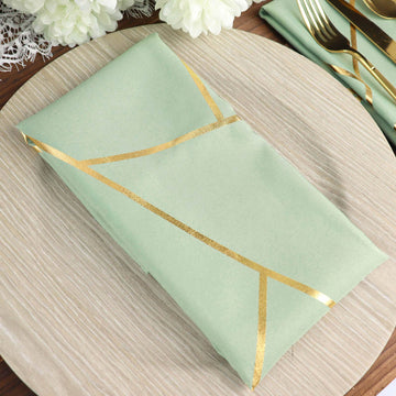 Sage Green Dinner Napkins with Geometric Gold Foil