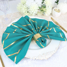 Pack of 5 Polyester Peacock Teal Cloth Napkins with Gold Foil Geometric Design 20 Inch x 20 Inch