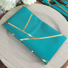 20 Inch x 20 Inch Polyester Peacock Teal Cloth Napkins with Gold Foil Geometric Design Pack of 5
