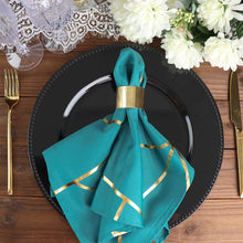 5 Pack Peacock Teal Polyester Cloth Napkins with Gold Foil Geometric Design 20 Inch x 20 Inch